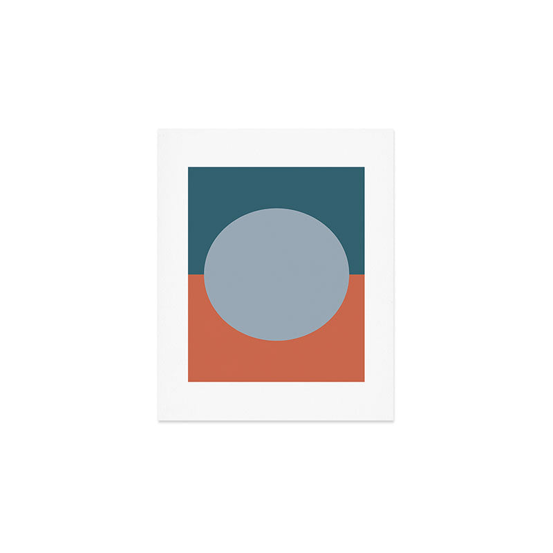 Dotted Half Half Minimalist Geometric in Blue and Clay Art Print Gallery Image 1