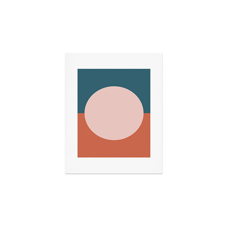 Dotted Half Half Minimalist Geometric in Blush Pink, Clay, and Blue Art Print Gallery Image 1