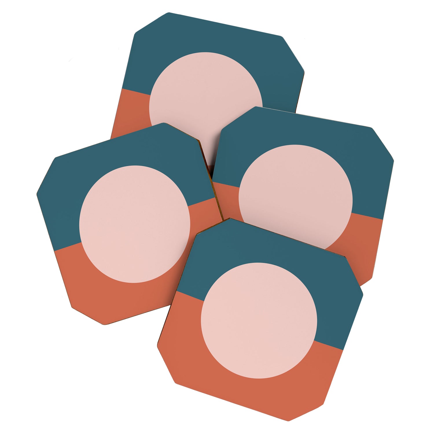 Dotted Half Half Minimalist Geometric in Blush Pink, Clay, and Blue Coaster Gallery Image 1