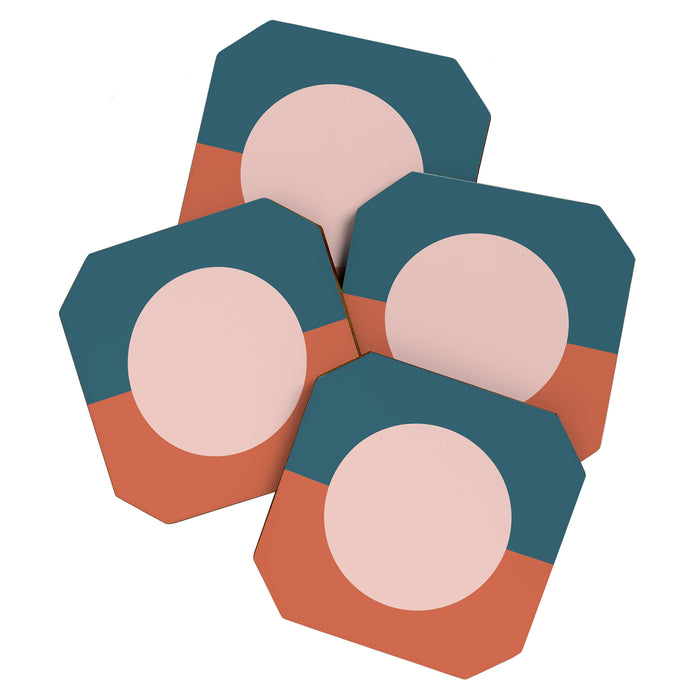 Dotted Half Half Minimalist Geometric in Blush Pink, Clay, and Blue Coaster Gallery Image 1