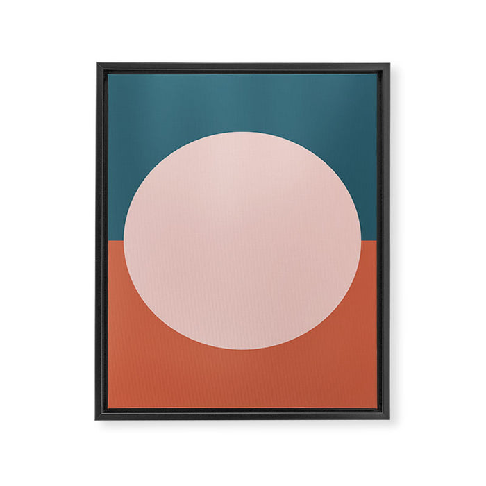 Dotted Half Half Minimalist Geometric in Blush Pink, Clay, and Blue Framed Canvas Print Gallery Image 1