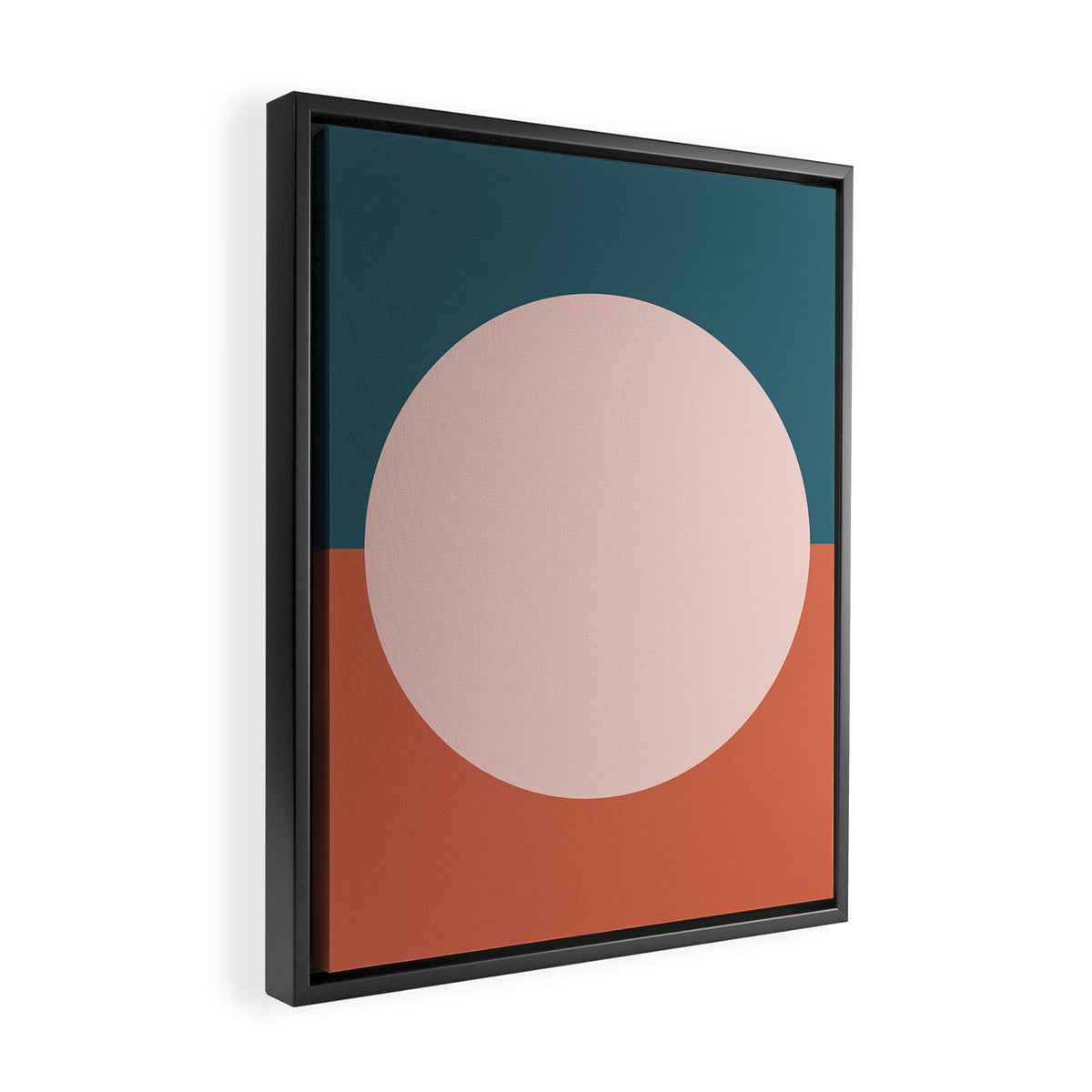 Dotted Half Half Minimalist Geometric in Blush Pink, Clay, and Blue Framed Canvas Print Gallery Image 2