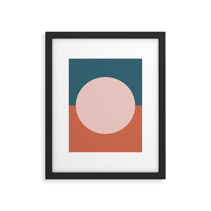Dotted Half Half Minimalist Geometric in Blush Pink, Clay, and Blue Framed Art Print Gallery Image 6