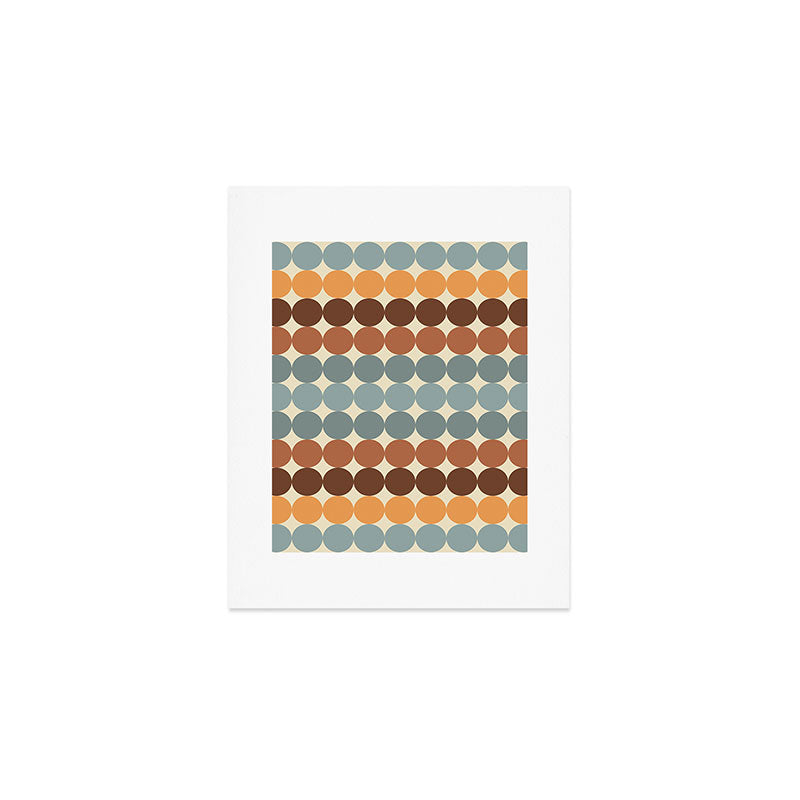 Dotty Stripes Retro Dot Pattern Muted Slate Blue Brown Orange Cream Beige Art Print Gallery Image 1