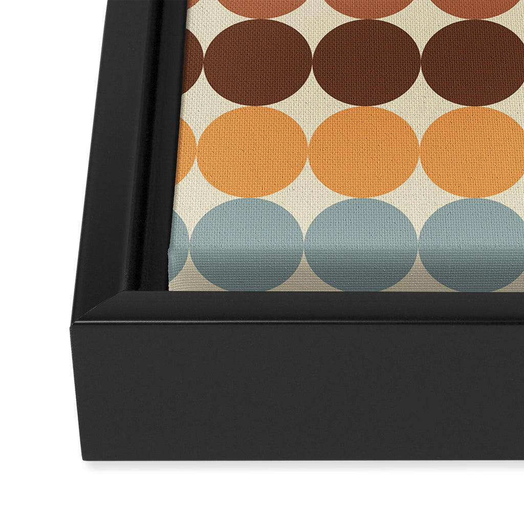 Dotty Stripes Retro Dot Pattern Muted Slate Blue Brown Orange Cream Beige Framed Canvas Print Gallery Image 3