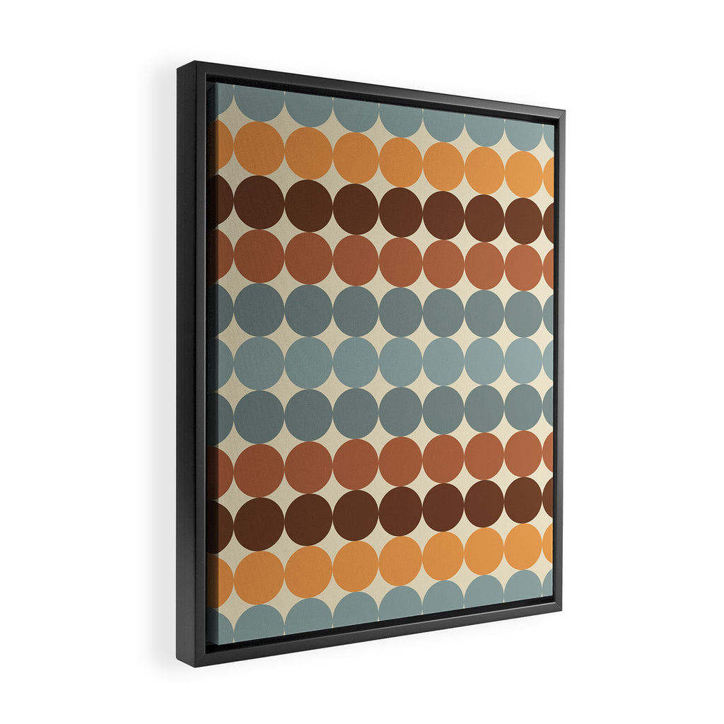 Dotty Stripes Retro Dot Pattern Muted Slate Blue Brown Orange Cream Beige Framed Canvas Print Gallery Image 2