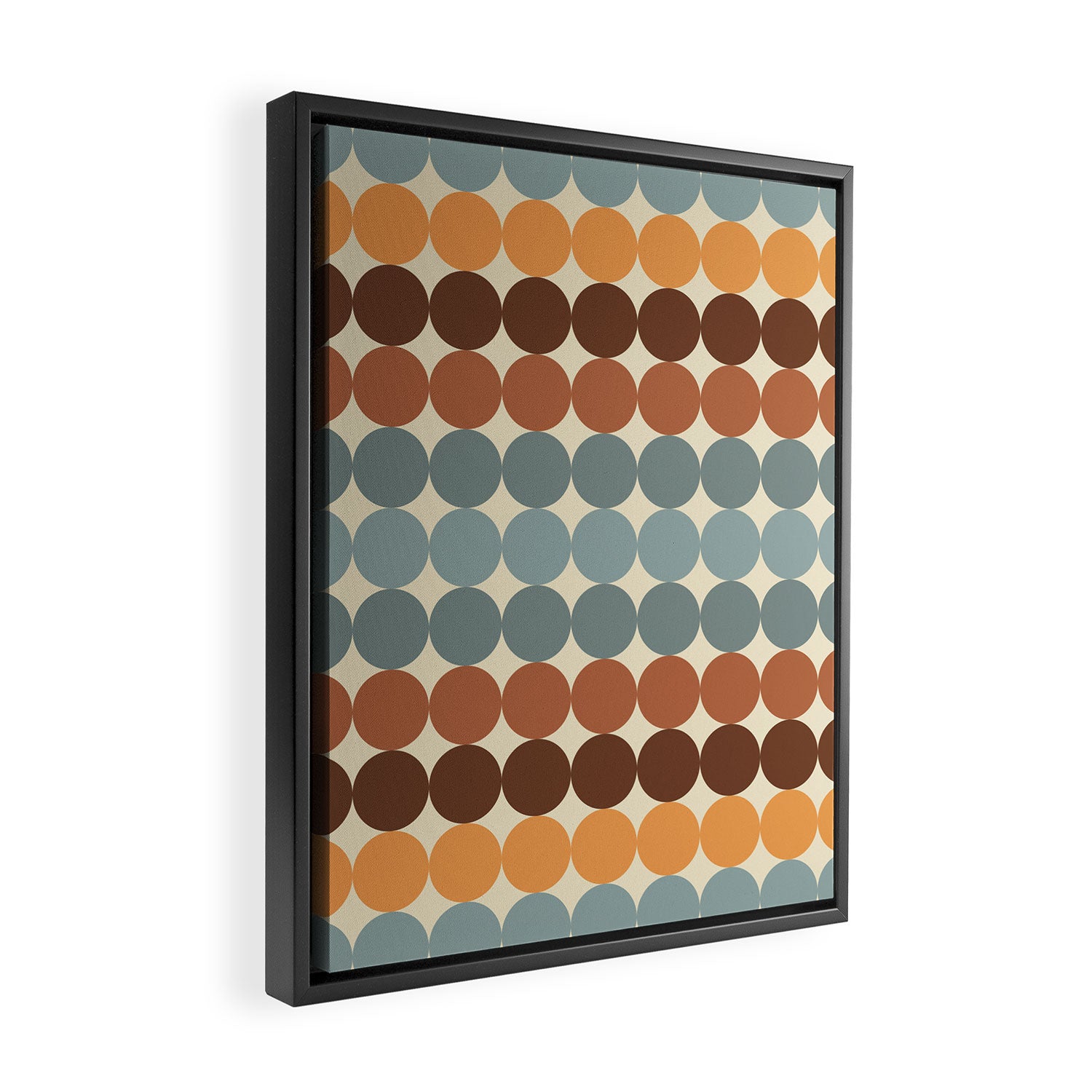 Dotty Stripes Retro Dot Pattern Muted Slate Blue Brown Orange Cream Beige Framed Canvas Print Gallery Image 2