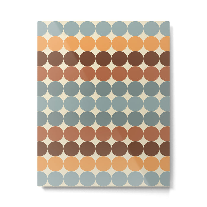 Dotty Stripes Retro Dot Pattern Muted Slate Blue Brown Orange Cream Beige Metal Print Gallery Image 1