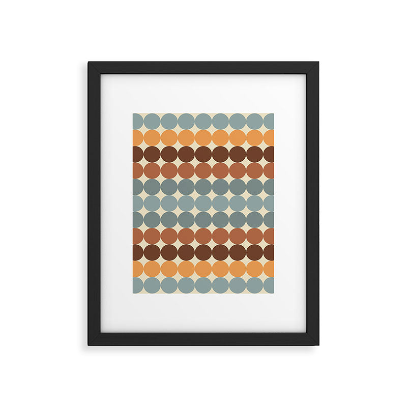 Dotty Stripes Retro Dot Pattern Muted Slate Blue Brown Orange Cream Beige Framed Art Print Gallery Image 6