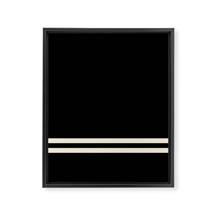 Double Cuff Stripe Nearly Solid Minimalist Pattern in Black and Almond Cream Framed Canvas Print Gallery Image 1