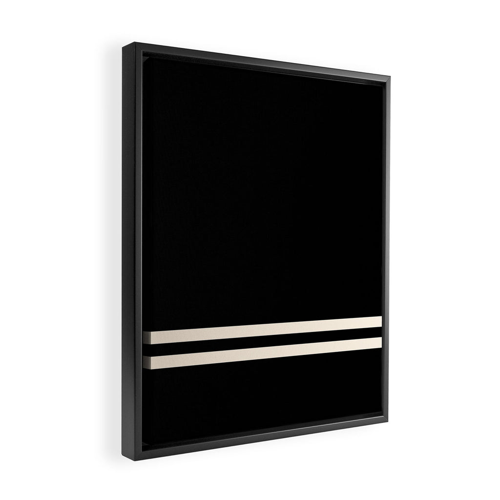 Double Cuff Stripe Nearly Solid Minimalist Pattern in Black and Almond Cream Framed Canvas Print Gallery Image 2