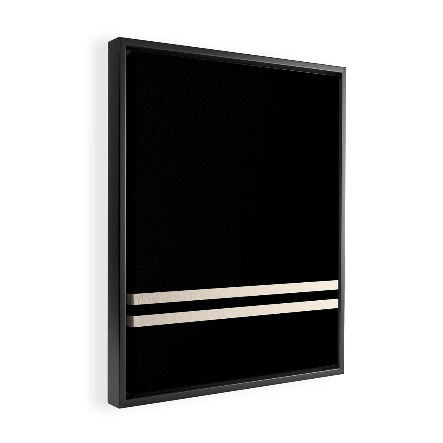 Double Cuff Stripe Nearly Solid Minimalist Pattern in Black and Almond Cream Framed Canvas Print Gallery Image 2