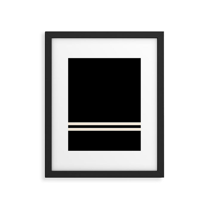 Double Cuff Stripe Nearly Solid Minimalist Pattern in Black and Almond Cream Framed Art Print Gallery Image 1