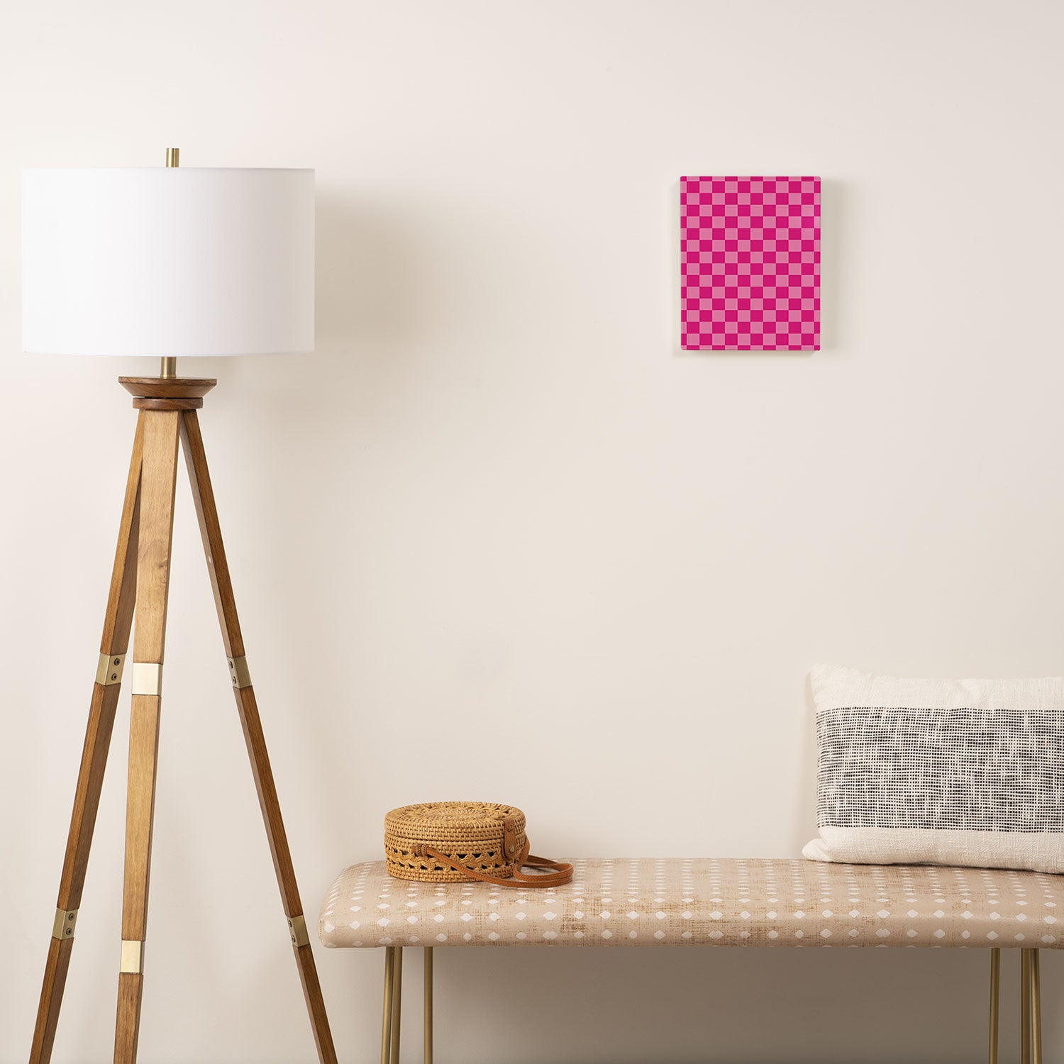 Double Pink Hot Magenta Checkered Pattern Canvas Print Gallery Image 2