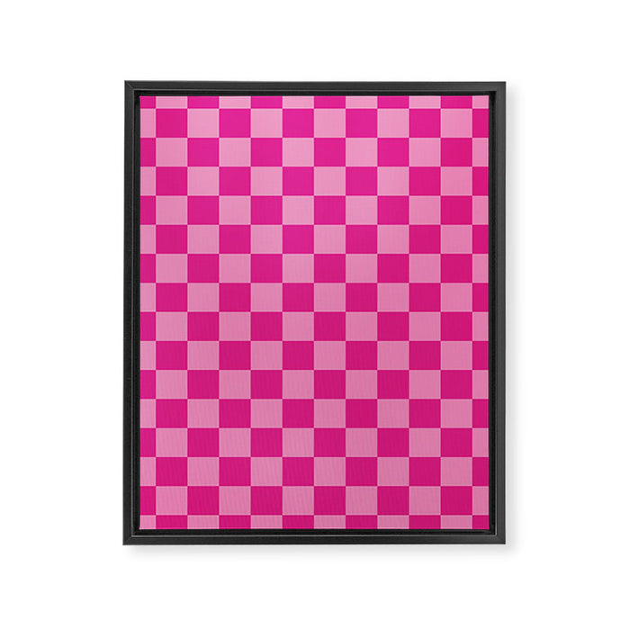 Double Pink Hot Magenta Checkered Pattern Framed Canvas Print Gallery Image 1