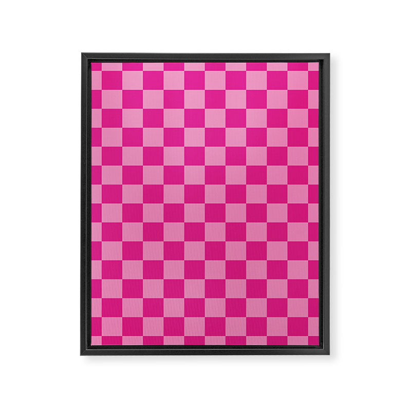 Double Pink Hot Magenta Checkered Pattern Framed Canvas Print Gallery Image 8
