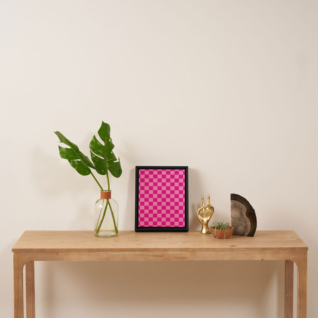 Double Pink Hot Magenta Checkered Pattern Framed Canvas Print Gallery Image 4