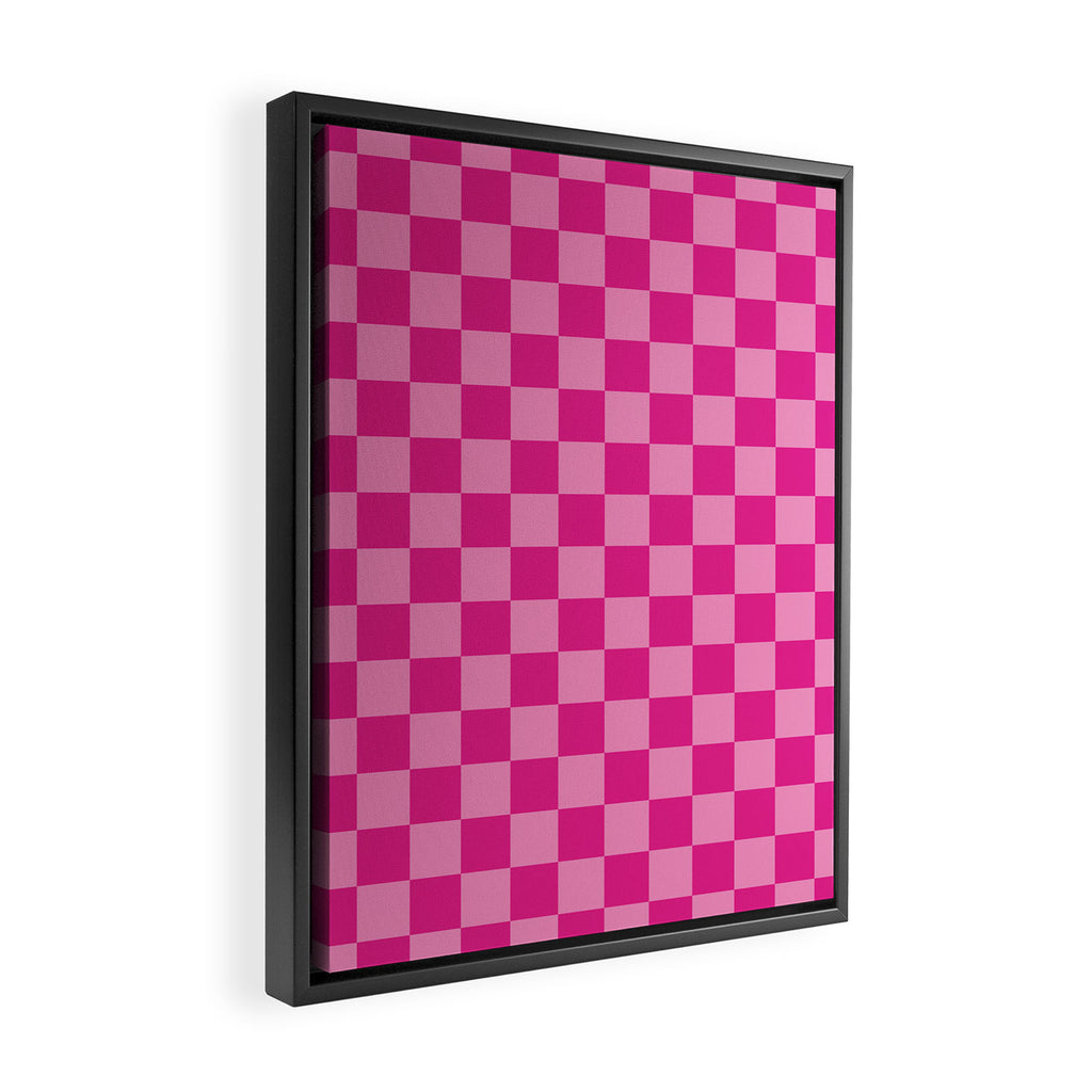 Double Pink Hot Magenta Checkered Pattern Framed Canvas Print Gallery Image 2