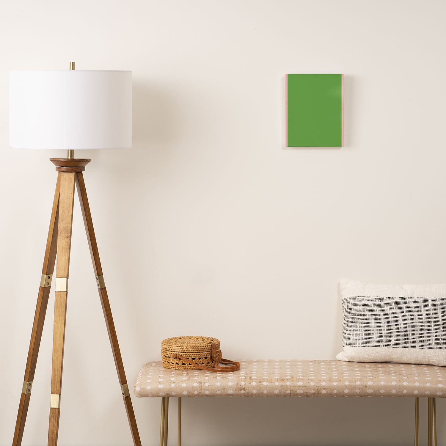 Double Stripe Minimal Lime Green and Pink Canvas Print Gallery Image 2