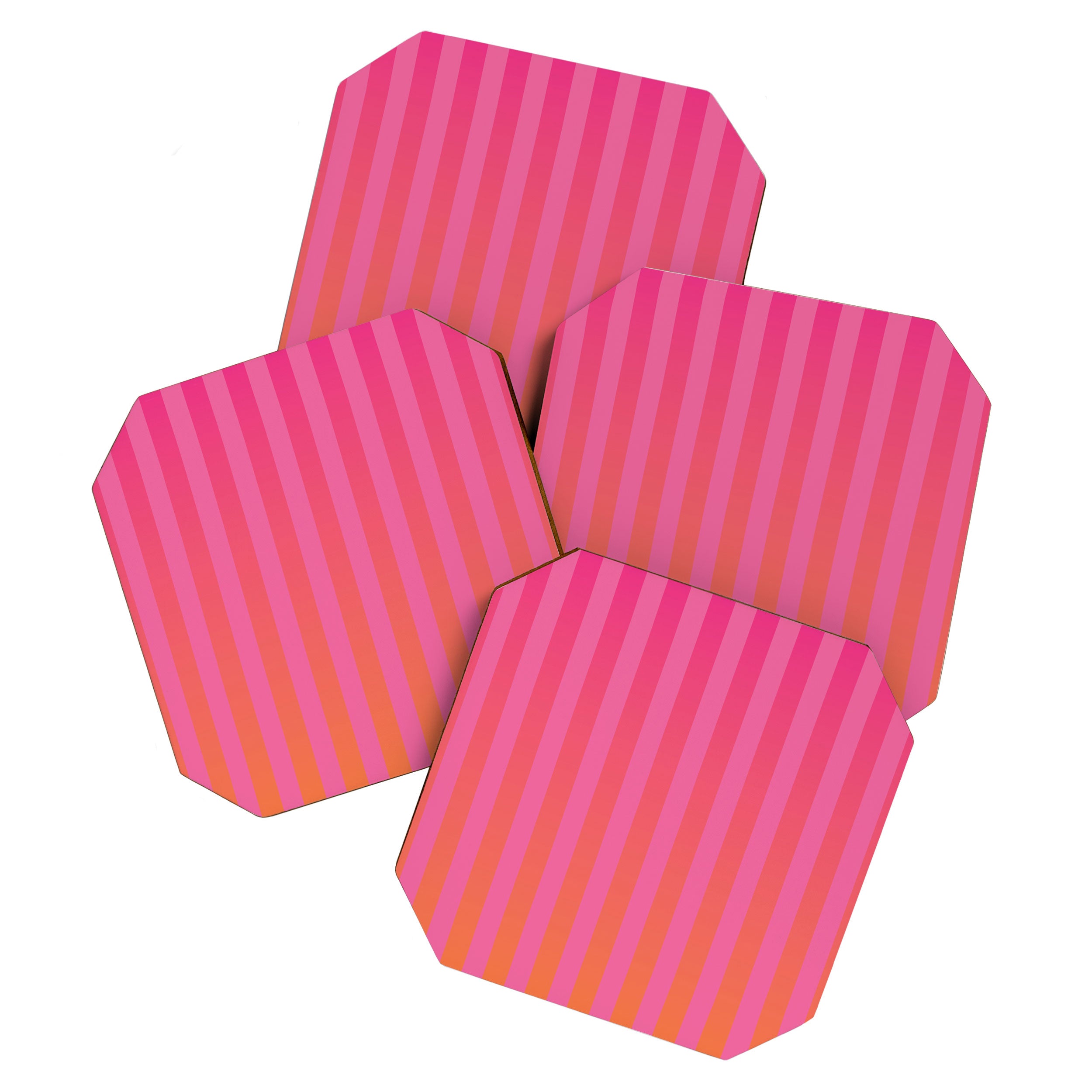 Dreamy Future Stripes Hot Pink and Orange Ombre Gradient Pattern Coaster Gallery Image 1