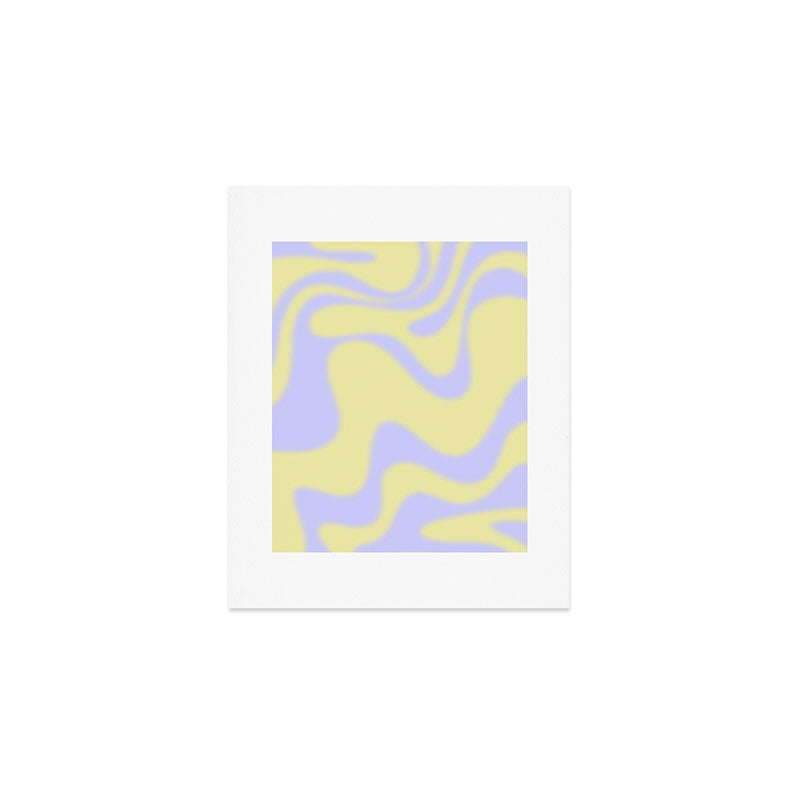 Dreamy Retro Liquid Swirl Contemporary Abstract 2 in Butter Yellow and Lavender Pastel Art Print Gallery Image 1