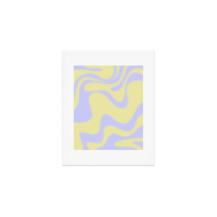 Dreamy Retro Liquid Swirl Contemporary Abstract 2 in Butter Yellow and Lavender Pastel Art Print Gallery Image 1