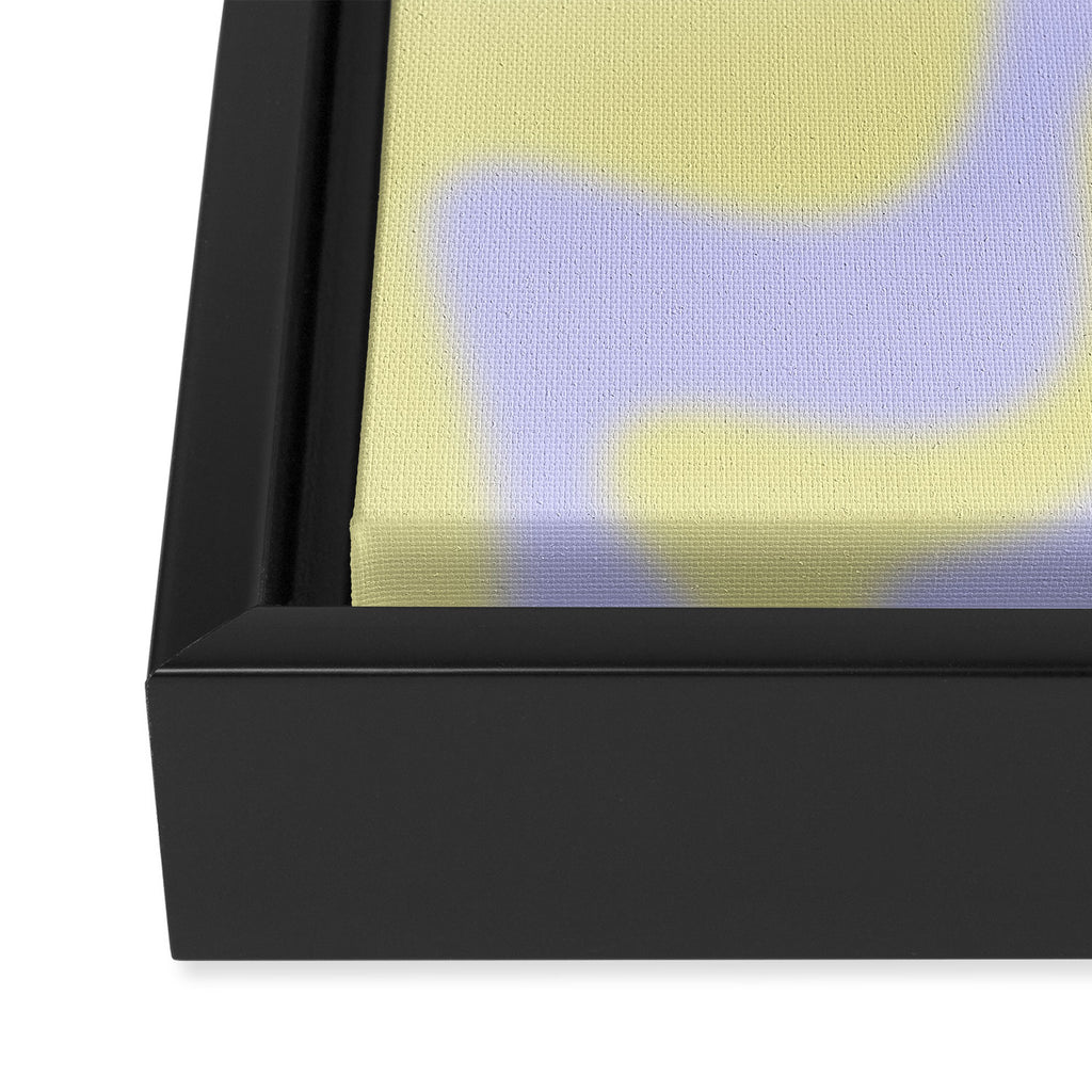 Dreamy Retro Liquid Swirl Contemporary Abstract 2 in Butter Yellow and Lavender Pastel Framed Canvas Print Gallery Image 3