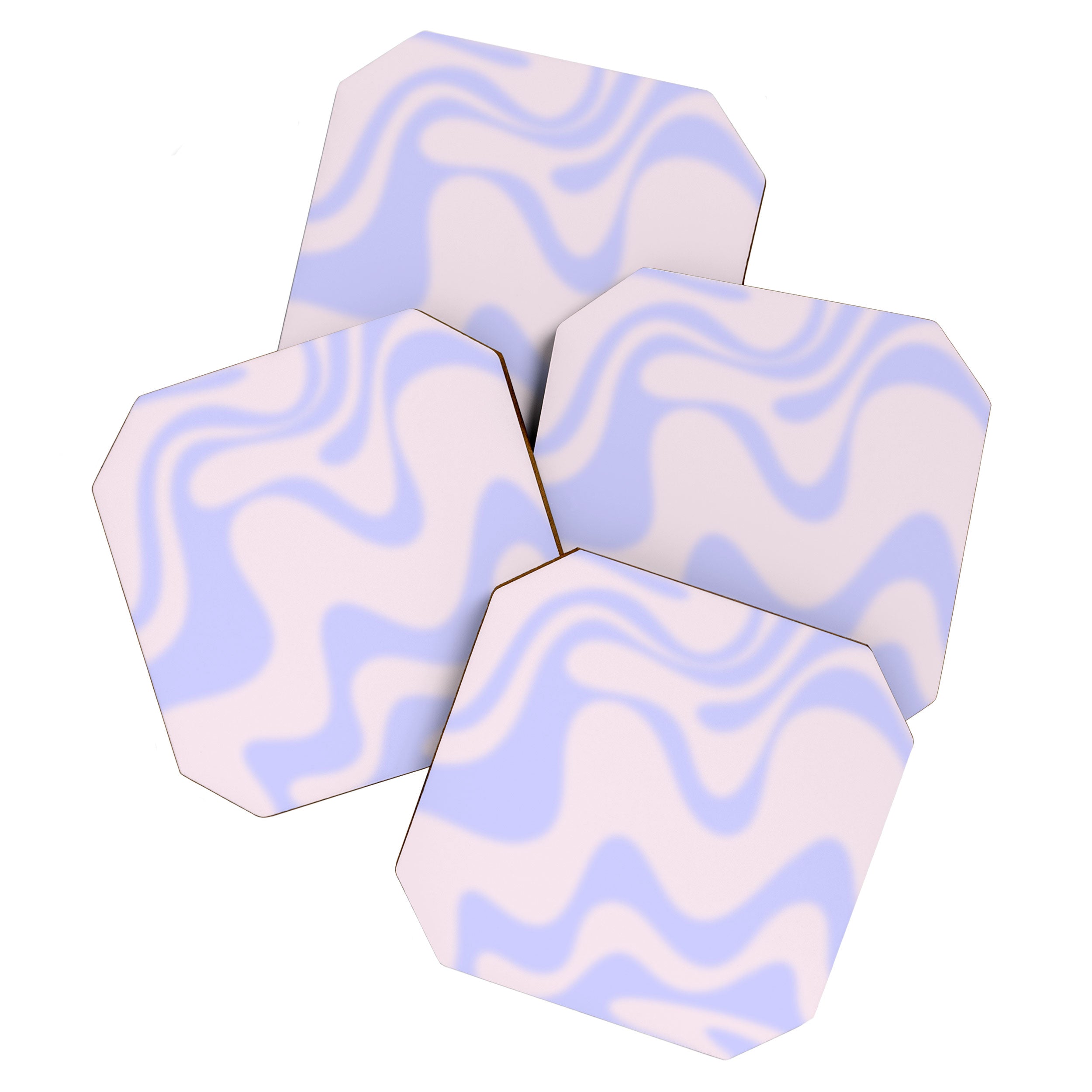 Dreamy Retro Liquid Swirl Contemporary Abstract 2 in Pastel Lavender and Pale Pink Coaster Gallery Image 1