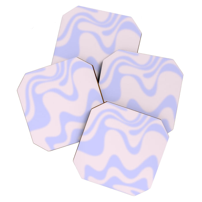Dreamy Retro Liquid Swirl Contemporary Abstract 2 in Pastel Lavender and Pale Pink Coaster Gallery Image 1