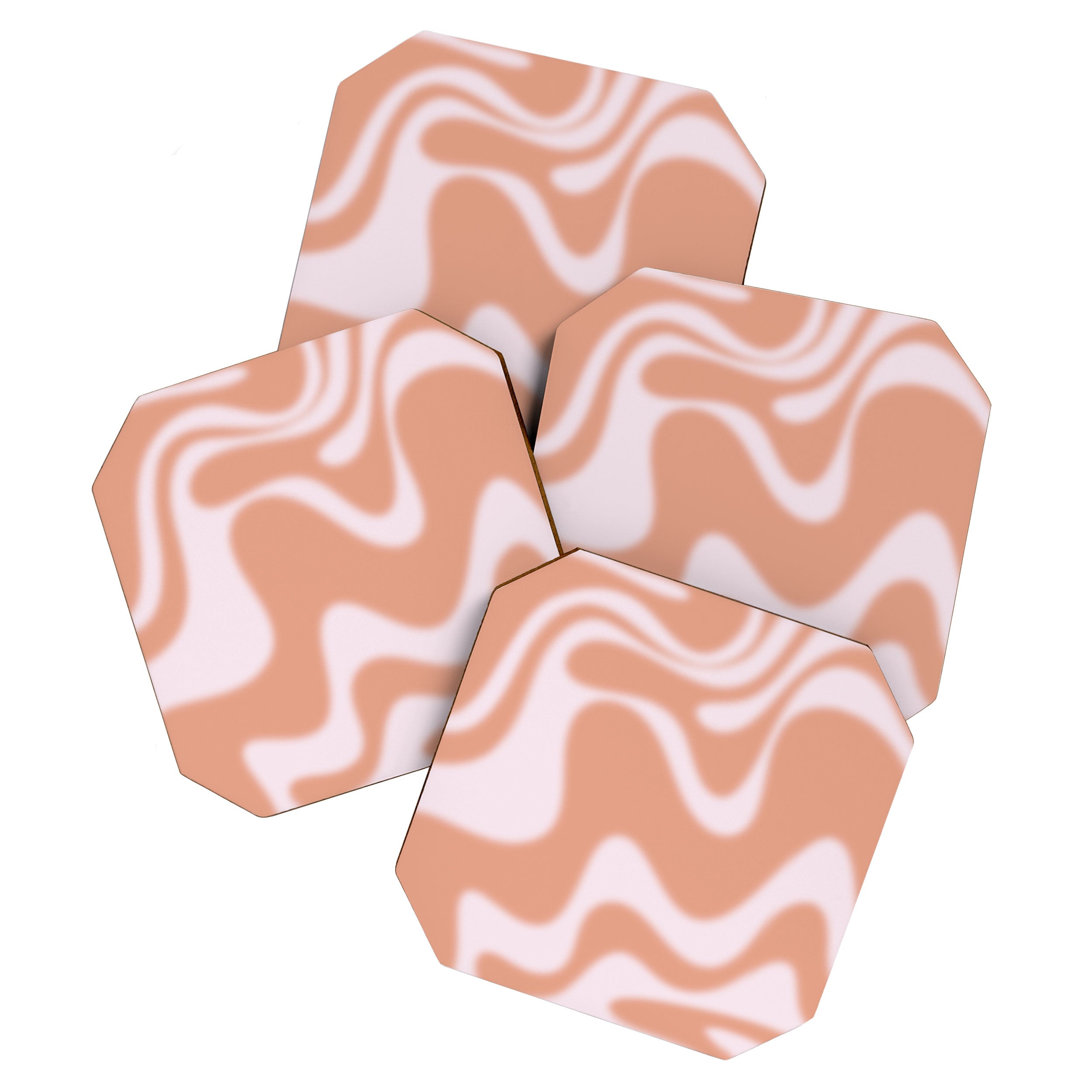 Dreamy Retro Liquid Swirl Contemporary Abstract 2 in Pastel Pink and Buff Apricot Coaster Gallery Image 1