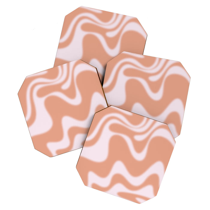 Dreamy Retro Liquid Swirl Contemporary Abstract 2 in Pastel Pink and Buff Apricot Coaster Gallery Image 1