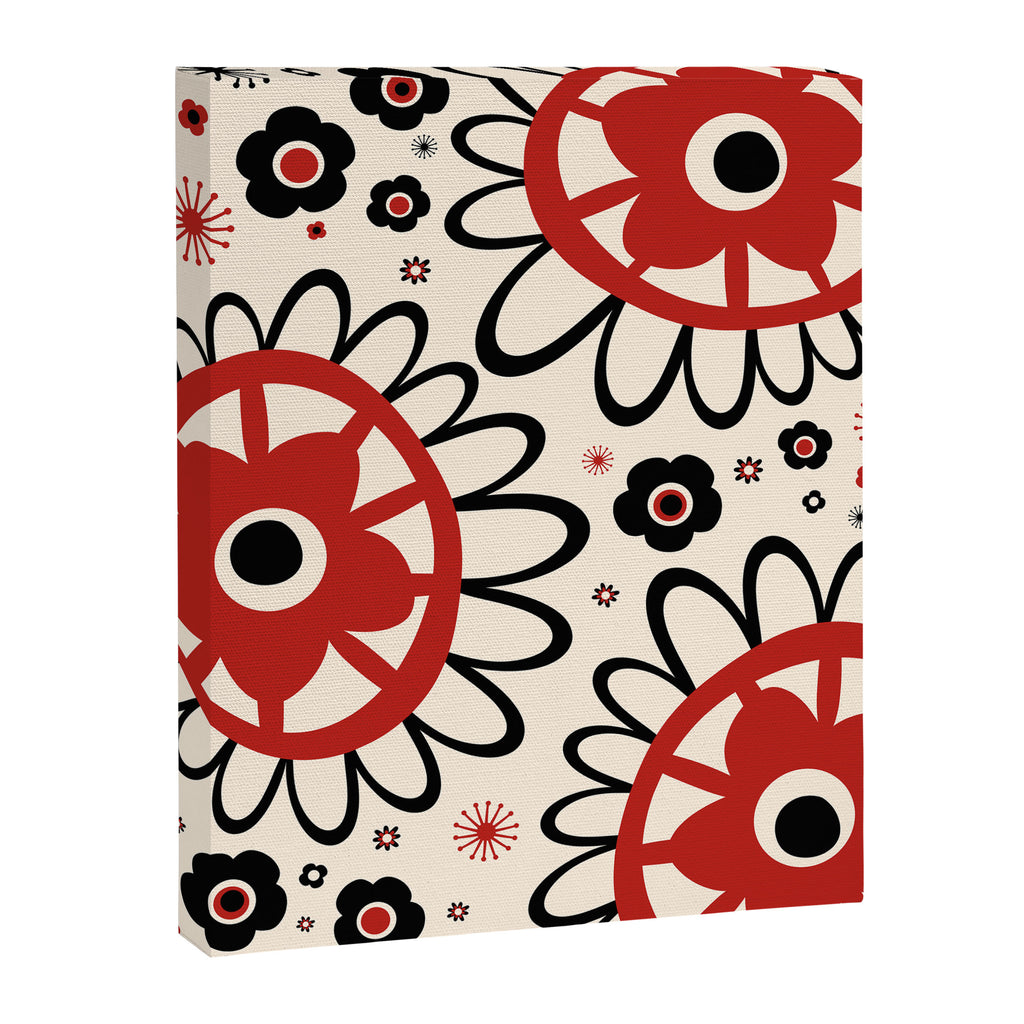 Dulcie Flowers Mid Century Modern Floral Abstract Pattern Red Black Cream Canvas Print Gallery Image 6