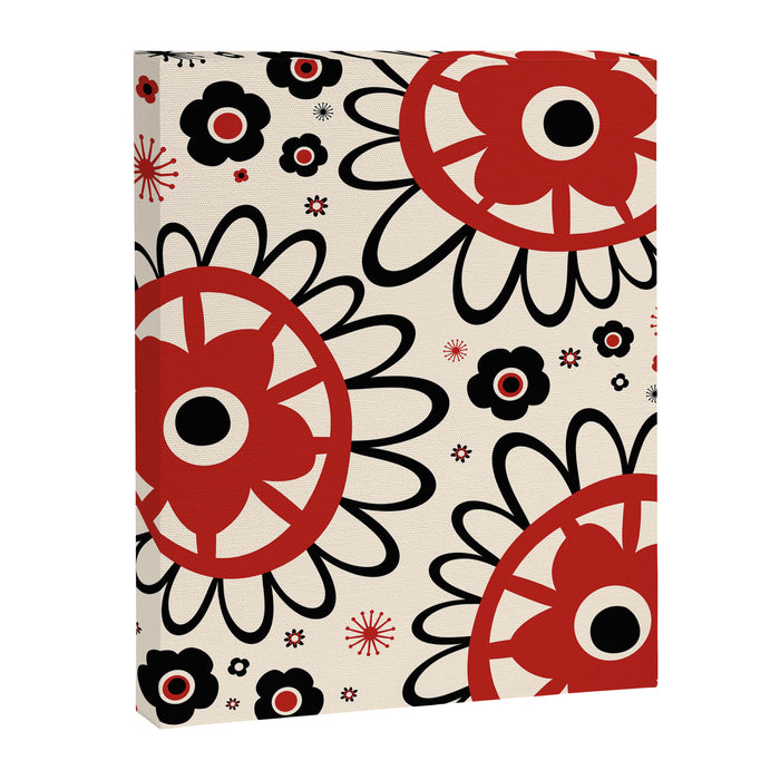 Dulcie Flowers Mid Century Modern Floral Abstract Pattern Red Black Cream Canvas Print Gallery Image 1