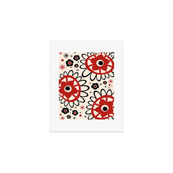 Dulcie Flowers Mid Century Modern Floral Abstract Pattern Red Black Cream Art Print Gallery Image 1