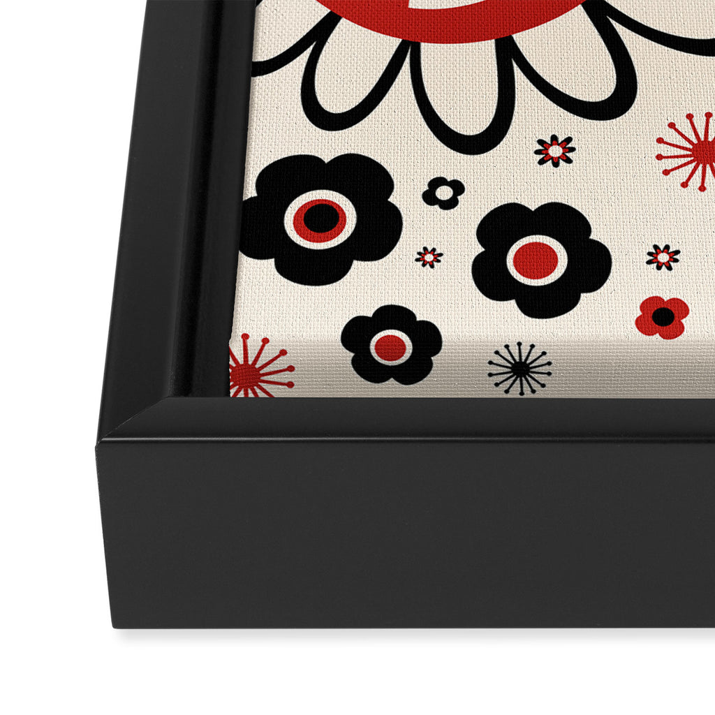 Dulcie Flowers Mid Century Modern Floral Abstract Pattern Red Black Cream Framed Canvas Print Gallery Image 3
