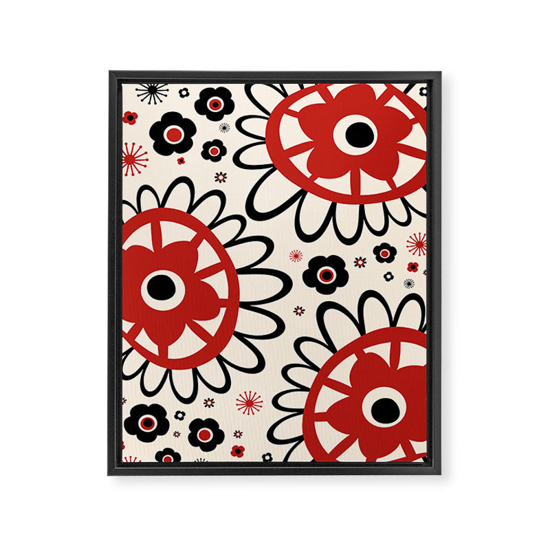 Dulcie Flowers Mid Century Modern Floral Abstract Pattern Red Black Cream Framed Canvas Print Gallery Image 6