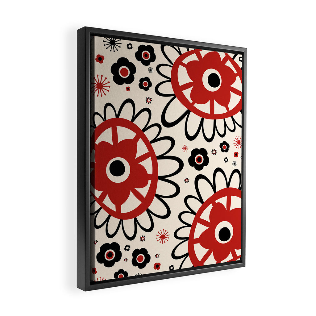 Dulcie Flowers Mid Century Modern Floral Abstract Pattern Red Black Cream Framed Canvas Print Gallery Image 2