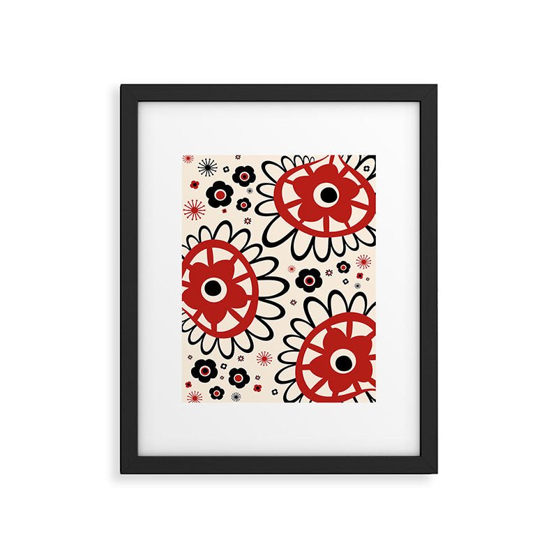 Dulcie Flowers Mid Century Modern Floral Abstract Pattern Red Black Cream Framed Art Print Gallery Image 5