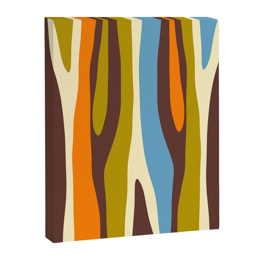 Eclectic Abstract Wild Stripes Retro Contemporary Pattern in Avocado Brown Orange Blue Canvas Print Gallery Image 8