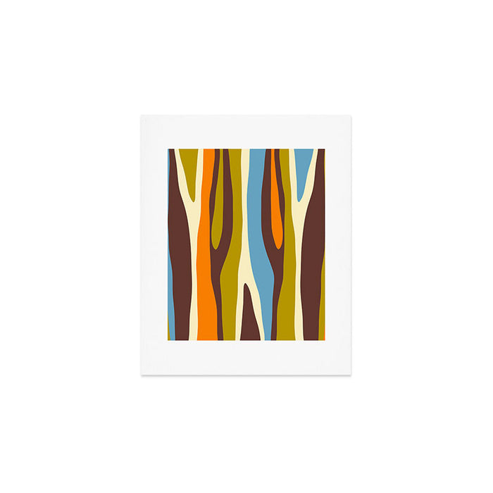 Eclectic Abstract Wild Stripes Retro Contemporary Pattern in Avocado Brown Orange Blue Art Print Gallery Image 1