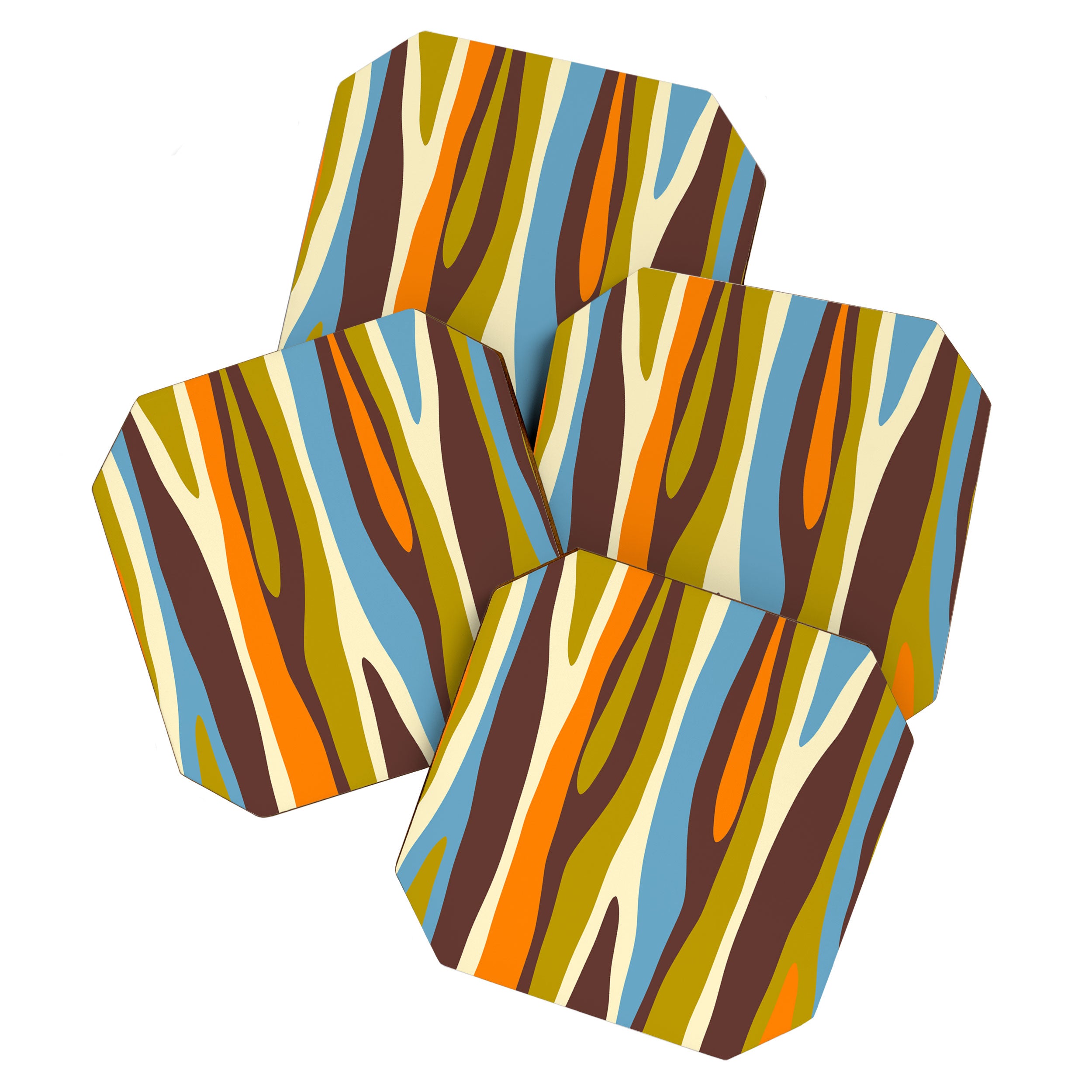 Eclectic Abstract Wild Stripes Retro Contemporary Pattern in Avocado Brown Orange Blue Coaster Gallery Image 1