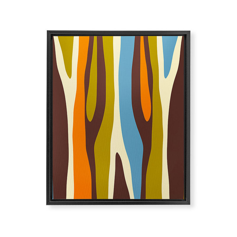 Eclectic Abstract Wild Stripes Retro Contemporary Pattern in Avocado Brown Orange Blue Framed Canvas Print Gallery Image 8