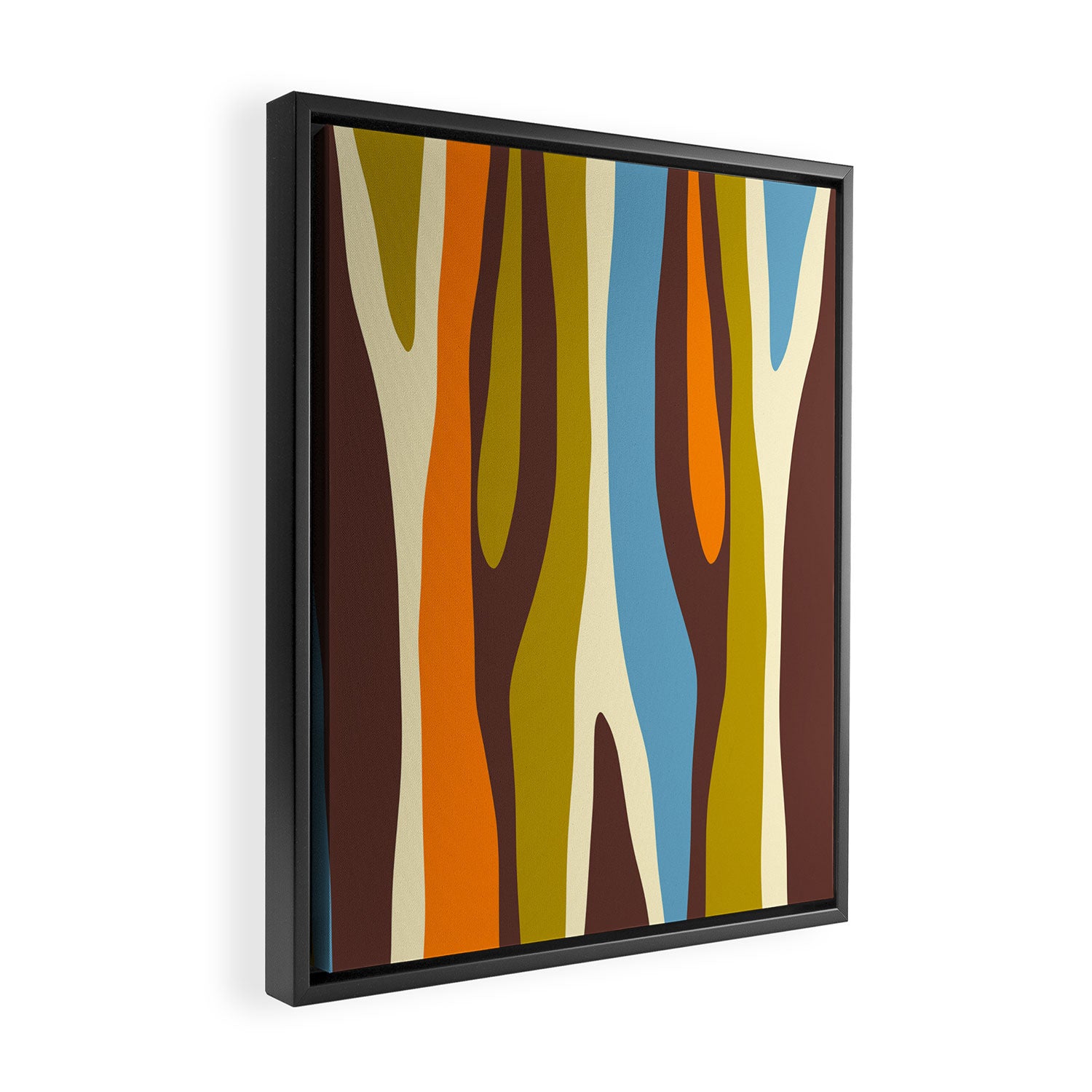 Eclectic Abstract Wild Stripes Retro Contemporary Pattern in Avocado Brown Orange Blue Framed Canvas Print Gallery Image 2