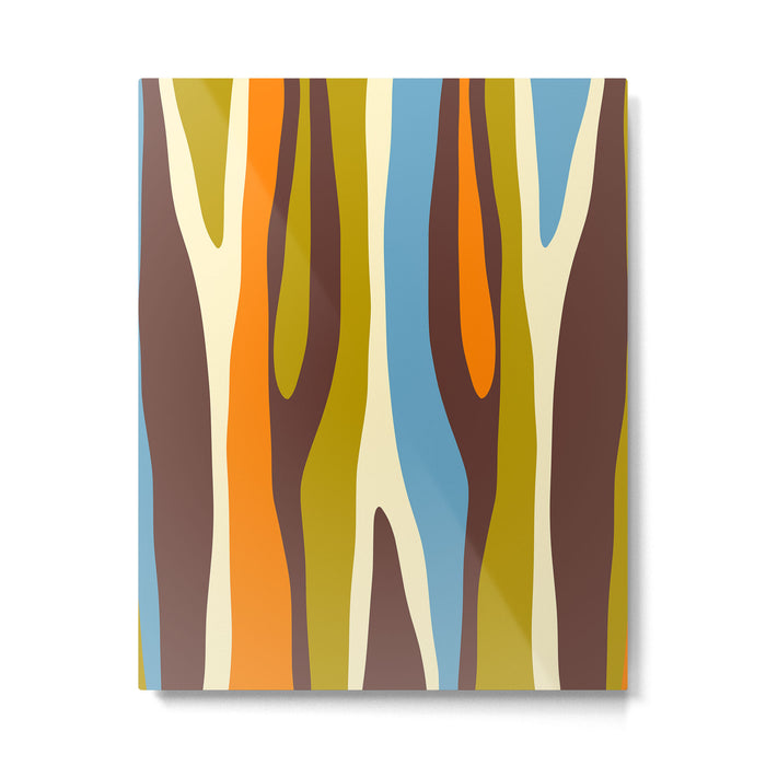 Eclectic Abstract Wild Stripes Retro Contemporary Pattern in Avocado Brown Orange Blue Metal Print Gallery Image 1