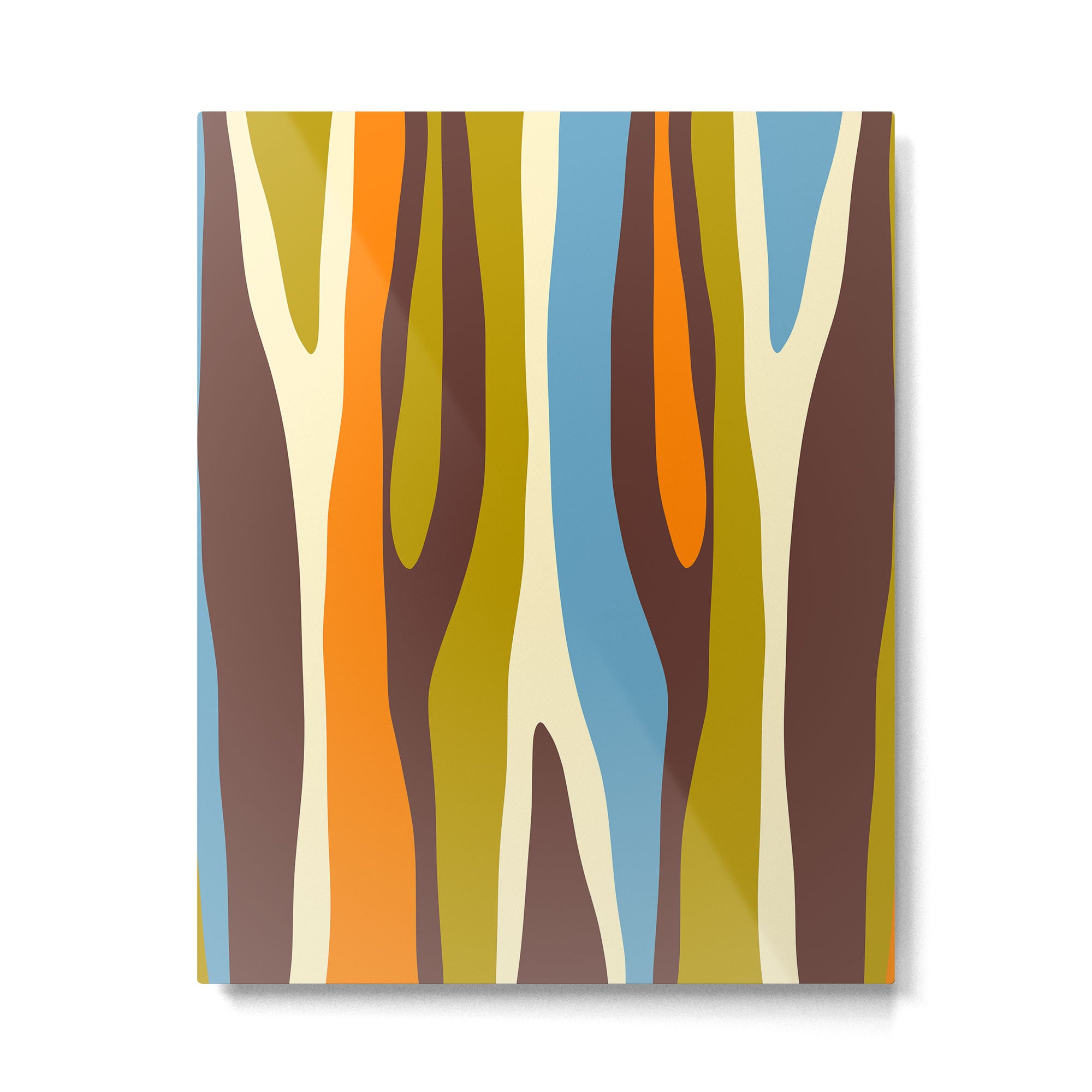 Eclectic Abstract Wild Stripes Retro Contemporary Pattern in Avocado Brown Orange Blue Metal Print Gallery Image 6