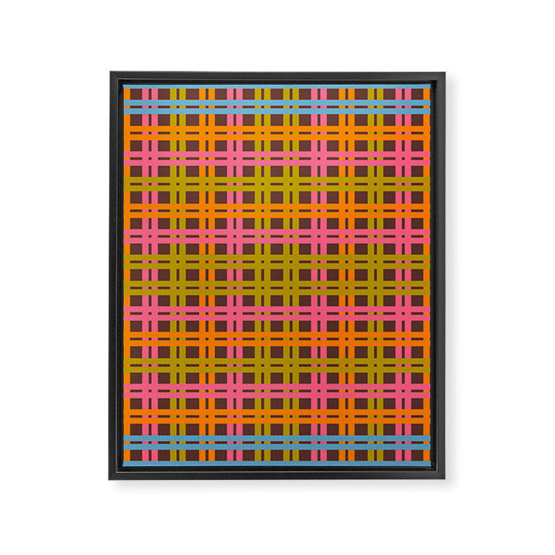 Eclectic and Colorful Woven Stripes Retro Contemporary Pattern in Brown Lime Pink Orange Blue Framed Canvas Print Gallery Image 8