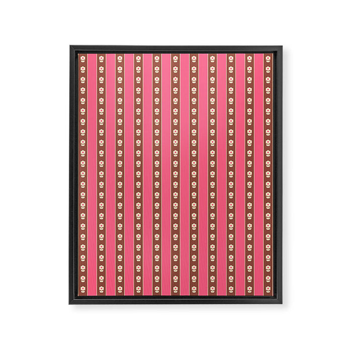 Eclectic Cottage Stripes and Flowers in Pink Brown Cream Framed Canvas Print Gallery Image 1