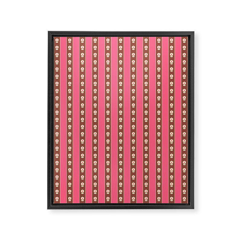 Eclectic Cottage Stripes and Flowers in Pink Brown Cream Framed Canvas Print Gallery Image 6