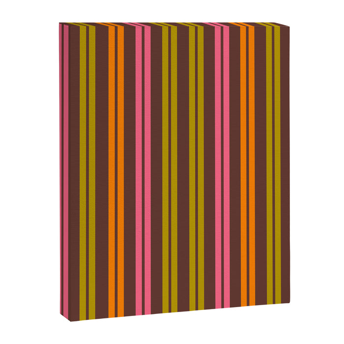 Eclectic Double Stripe Vertical Retro Modern Pattern in Brown Lime Pink Orange Canvas Print Gallery Image 1