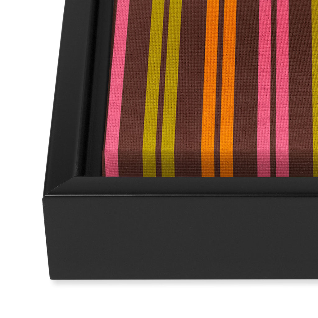 Eclectic Double Stripe Vertical Retro Modern Pattern in Brown Lime Pink Orange Framed Canvas Print Gallery Image 3
